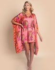 Paisley Bloom Silk Duster Robe Cover-Up: Coralline Pink