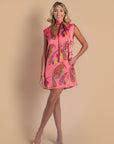 Paisley Bloom Silk Mini Dress with Sash: Coralline Pink