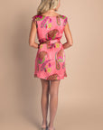 Paisley Bloom Silk Mini Dress with Sash: Coralline Pink