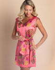 Paisley Bloom Silk Mini Dress with Sash: Coralline Pink