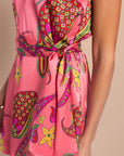 Paisley Bloom Silk Mini Dress with Sash: Coralline Pink