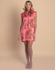 Paisley Bloom Silk Mini Dress with Sash: Coralline Pink