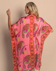 Paisley Bloom Silk Duster Robe Cover-Up: Coralline Pink
