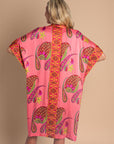 Paisley Bloom Silk Duster Robe Cover-Up: Coralline Pink