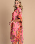 Paisley Bloom Silk Duster Robe Cover-Up: Coralline Pink