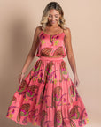 Paisley Bloom Tiered Skirt: Coralline Pink