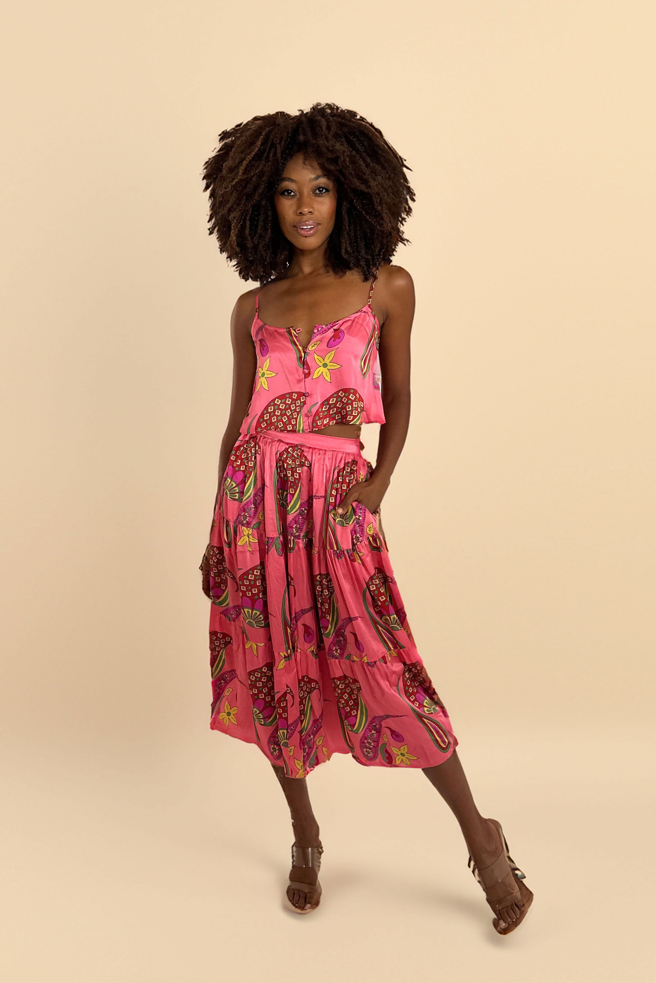 Paisley Bloom Tiered Skirt: Coralline Pink – Kusuma
